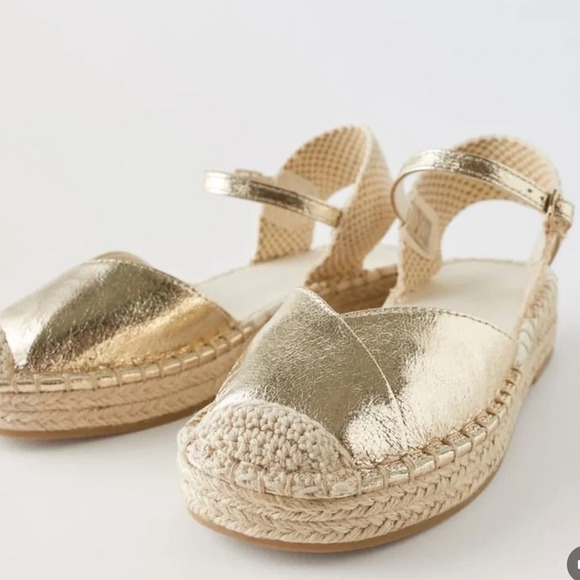 Zara Girls espadrilles sandals metallic crochet jute beige sand round toe boho - Picture 8 of 11